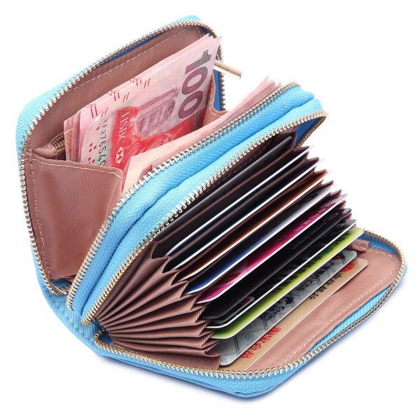 LP6680 - Miss Lulu Leather Look Double Zipped Coin Purse Sky  Blue